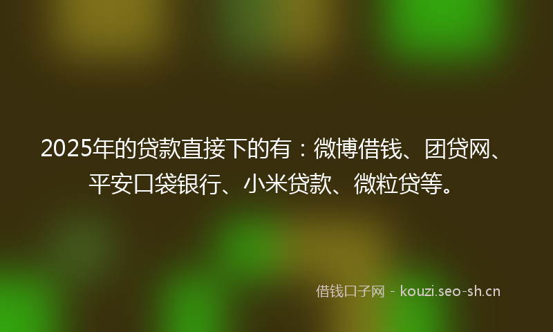 2025年的贷款直接下的有：微博借钱、团贷网、平安口袋银行、小米贷款、微粒贷等。