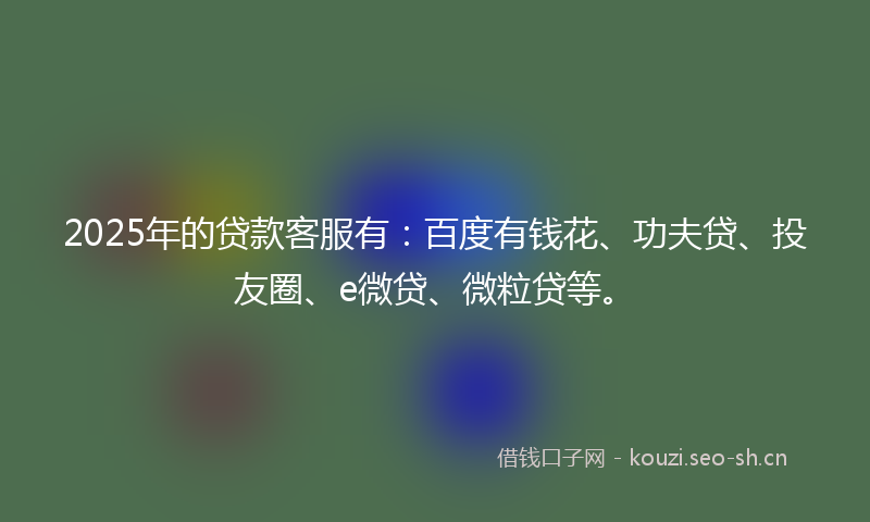 2025年的贷款客服有：百度有钱花、功夫贷、投友圈、e微贷、微粒贷等。