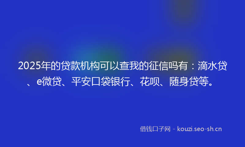 2025年的贷款机构可以查我的征信吗有：滴水贷、e微贷、平安口袋银行、花呗、随身贷等。