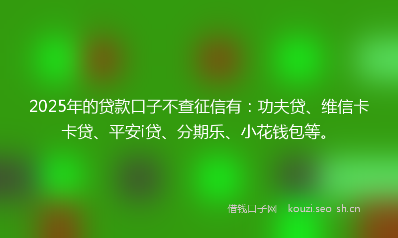 2025年的贷款口子不查征信有：功夫贷、维信卡卡贷、平安i贷、分期乐、小花钱包等。