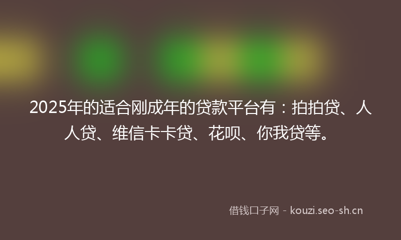 2025年的适合刚成年的贷款平台有：拍拍贷、人人贷、维信卡卡贷、花呗、你我贷等。