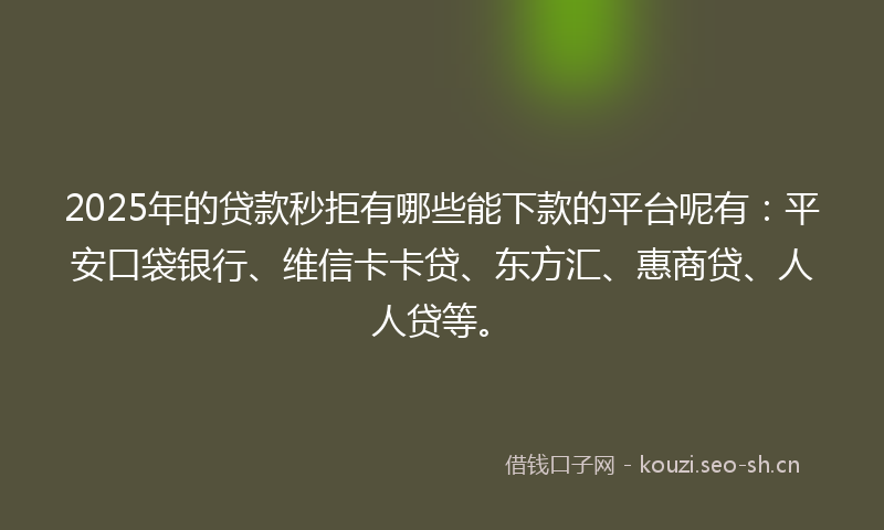 2025年的贷款秒拒有哪些能下款的平台呢有：平安口袋银行、维信卡卡贷、东方汇、惠商贷、人人贷等。
