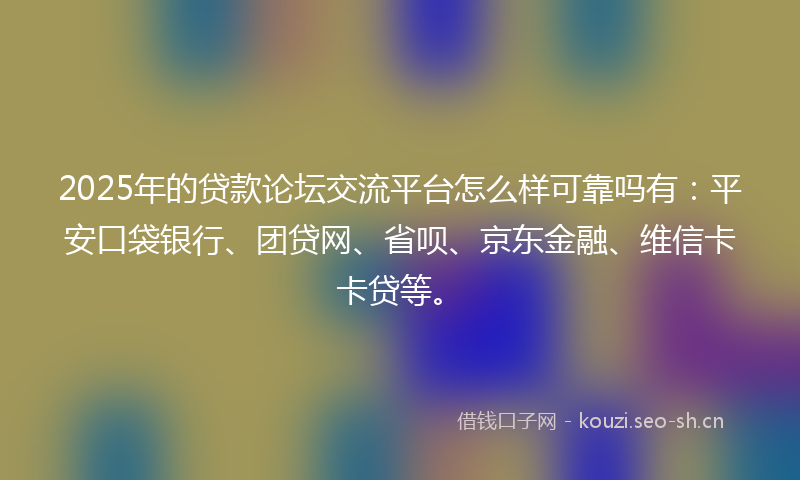 2025年的贷款论坛交流平台怎么样可靠吗有：平安口袋银行、团贷网、省呗、京东金融、维信卡卡贷等。