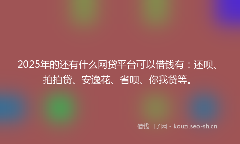 2025年的还有什么网贷平台可以借钱有:还呗、拍拍贷、安逸花、省呗、你我贷等。
