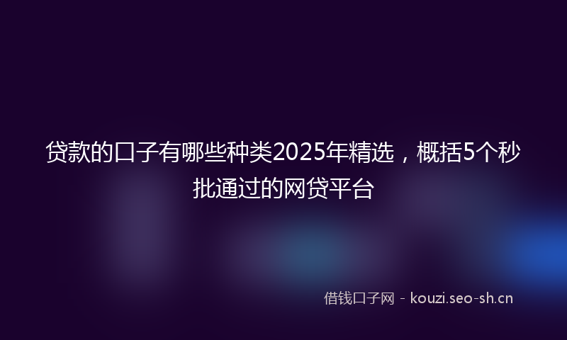 贷款的口子有哪些种类2025年精选，概括5个秒批通过的网贷平台