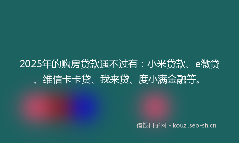 2025年的购房贷款通不过有：小米贷款、e微贷、维信卡卡贷、我来贷、度小满金融等。