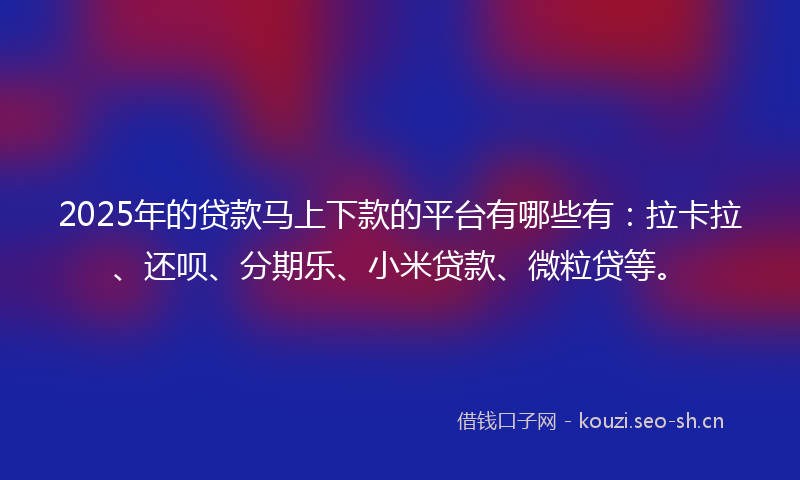 2025年的贷款马上下款的平台有哪些有：拉卡拉、还呗、分期乐、小米贷款、微粒贷等。