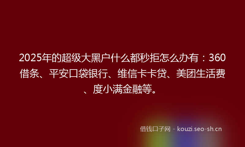 2025年的超级大黑户什么都秒拒怎么办有：360借条、平安口袋银行、维信卡卡贷、美团生活费、度小满金融等。