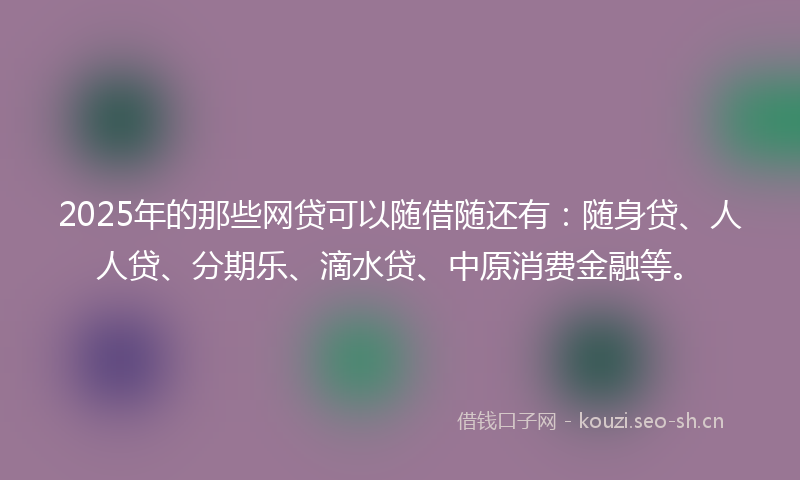 2025年的那些网贷可以随借随还有：随身贷、人人贷、分期乐、滴水贷、中原消费金融等。