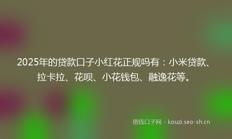 2025年的贷款口子小红花正规吗有：小米贷款、拉卡拉、花呗、小花钱包、融逸花等。