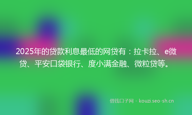 2025年的贷款利息最低的网贷有：拉卡拉、e微贷、平安口袋银行、度小满金融、微粒贷等。