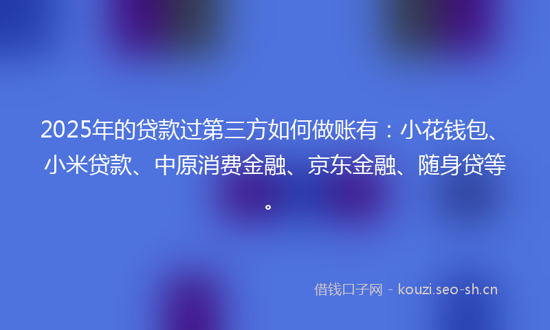 2025年的贷款过第三方如何做账有:小花钱包、小米贷款、中原消费金融、京东金融、随身贷等。