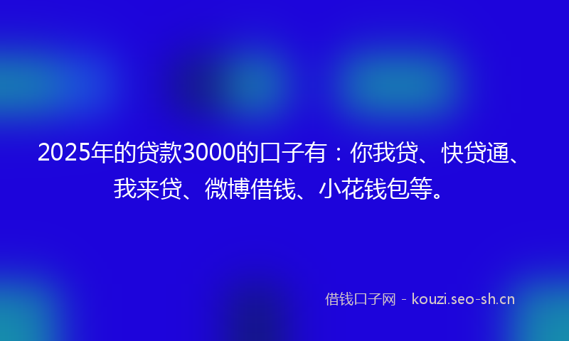 2025年的贷款3000的口子有：你我贷、快贷通、我来贷、微博借钱、小花钱包等。