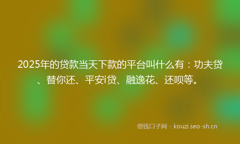 2025年的贷款当天下款的平台叫什么有：功夫贷、替你还、平安i贷、融逸花、还呗等。