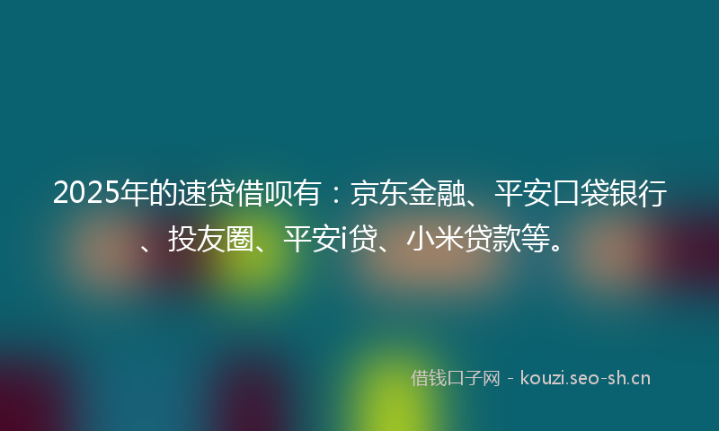 2025年的速贷借呗有：京东金融、平安口袋银行、投友圈、平安i贷、小米贷款等。