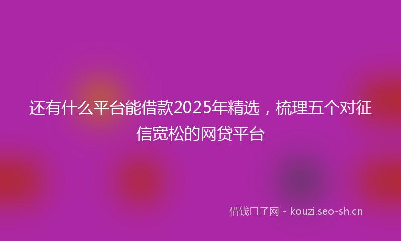 还有什么平台能借款2025年精选，梳理五个对征信宽松的网贷平台