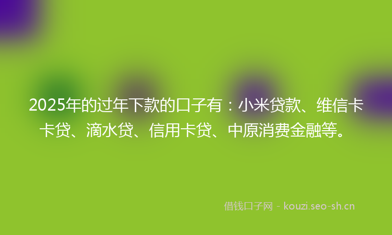 2025年的过年下款的口子有：小米贷款、维信卡卡贷、滴水贷、信用卡贷、中原消费金融等。