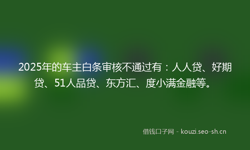 2025年的车主白条审核不通过有：人人贷、好期贷、51人品贷、东方汇、度小满金融等。