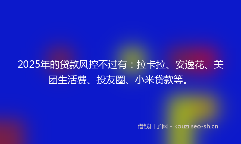 2025年的贷款风控不过有：拉卡拉、安逸花、美团生活费、投友圈、小米贷款等。