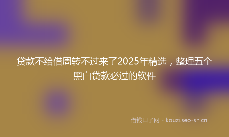 贷款不给借周转不过来了2025年精选，整理五个黑白贷款必过的软件