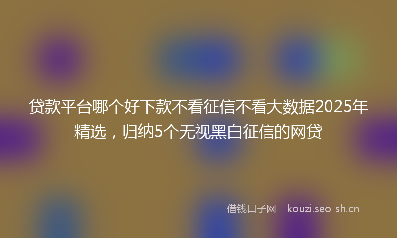 贷款平台哪个好下款不看征信不看大数据2025年精选，归纳5个无视黑白征信的网贷