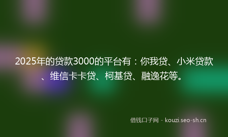 2025年的贷款3000的平台有：你我贷、小米贷款、维信卡卡贷、柯基贷、融逸花等。