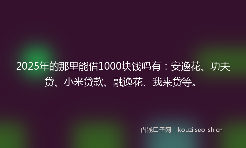 2025年的那里能借1000块钱吗有：安逸花、功夫贷、小米贷款、融逸花、我来贷等。
