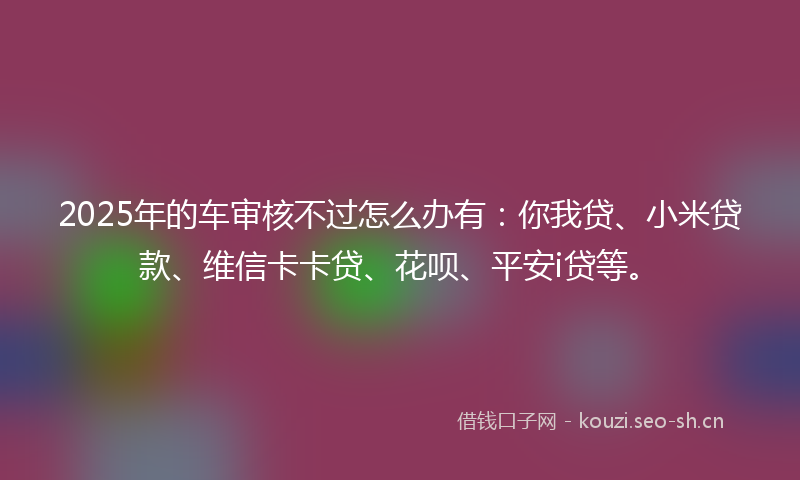 2025年的车审核不过怎么办有：你我贷、小米贷款、维信卡卡贷、花呗、平安i贷等。