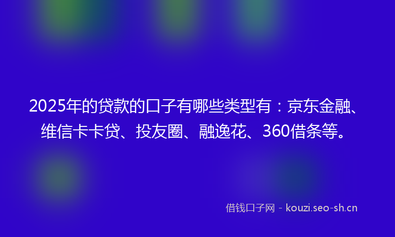 2025年的贷款的口子有哪些类型有：京东金融、维信卡卡贷、投友圈、融逸花、360借条等。