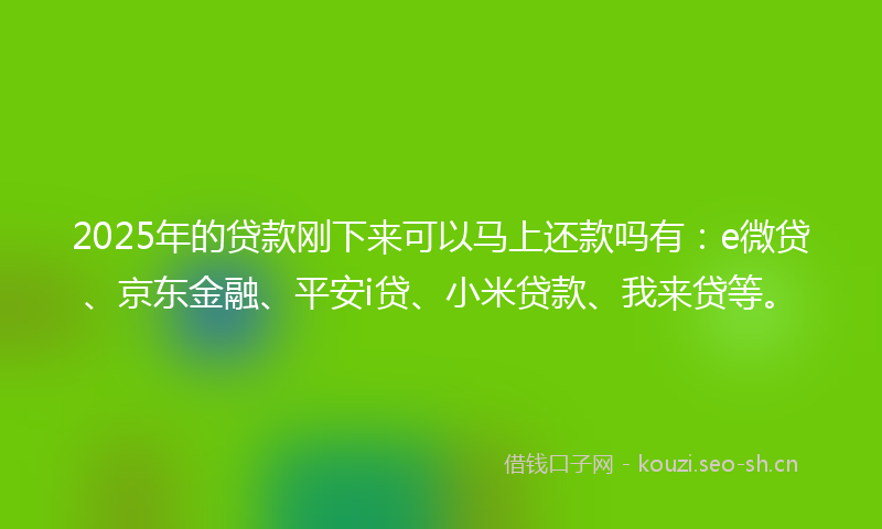 2025年的贷款刚下来可以马上还款吗有：e微贷、京东金融、平安i贷、小米贷款、我来贷等。