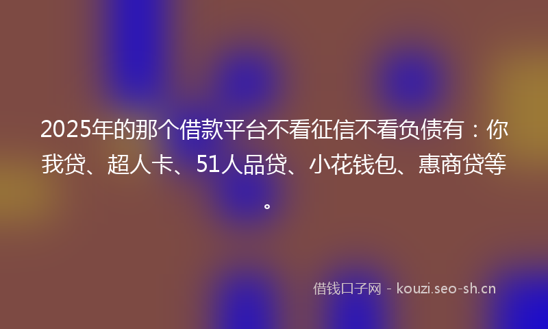 2025年的那个借款平台不看征信不看负债有：你我贷、超人卡、51人品贷、小花钱包、惠商贷等。