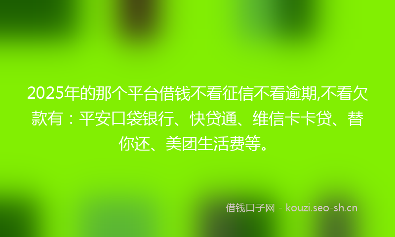 2025年的那个平台借钱不看征信不看逾期,不看欠款有：平安口袋银行、快贷通、维信卡卡贷、替你还、美团生活费等。