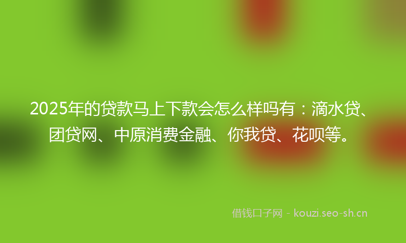 2025年的贷款马上下款会怎么样吗有:滴水贷、团贷网、中原消费金融、你我贷、花呗等。