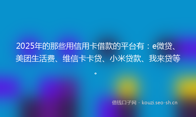2025年的那些用信用卡借款的平台有：e微贷、美团生活费、维信卡卡贷、小米贷款、我来贷等。