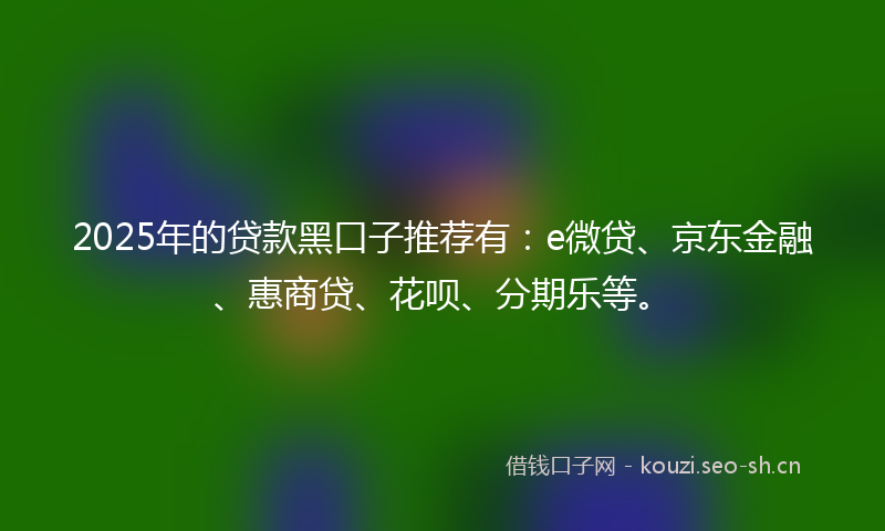 2025年的贷款黑口子推荐有:e微贷、京东金融、惠商贷、花呗、分期乐等。