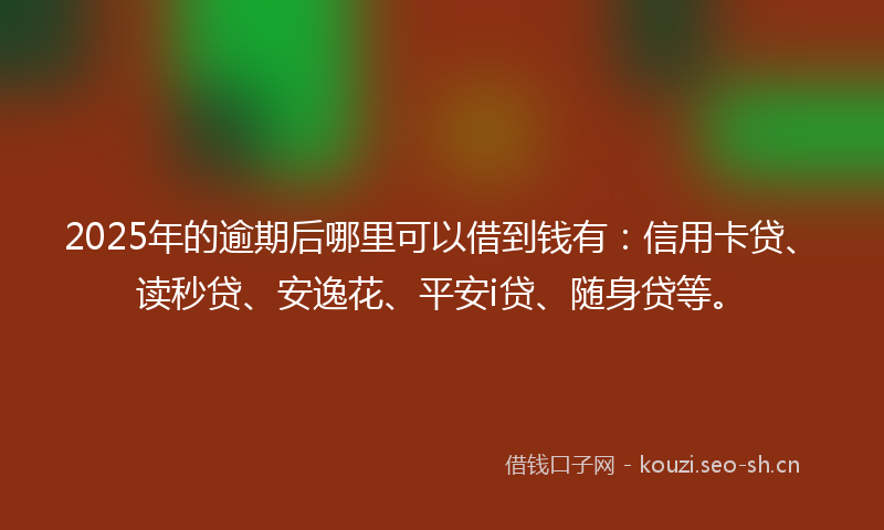 2025年的逾期后哪里可以借到钱有:信用卡贷、读秒贷、安逸花、平安i贷、随身贷等。