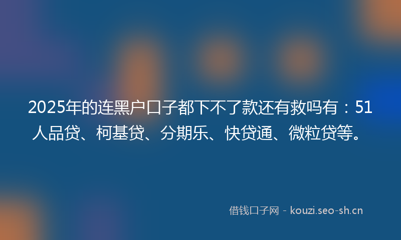 2025年的连黑户口子都下不了款还有救吗有:51人品贷、柯基贷、分期乐、快贷通、微粒贷等。