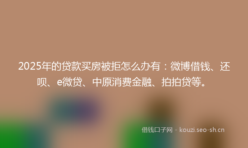 2025年的贷款买房被拒怎么办有：微博借钱、还呗、e微贷、中原消费金融、拍拍贷等。