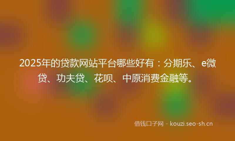 2025年的贷款网站平台哪些好有：分期乐、e微贷、功夫贷、花呗、中原消费金融等。