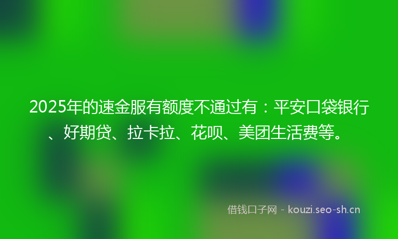 2025年的速金服有额度不通过有：平安口袋银行、好期贷、拉卡拉、花呗、美团生活费等。