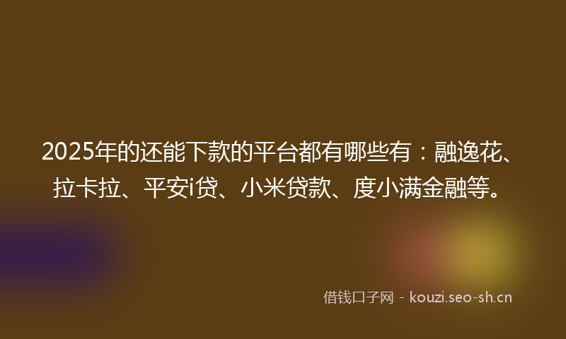 2025年的还能下款的平台都有哪些有:融逸花、拉卡拉、平安i贷、小米贷款、度小满金融等。
