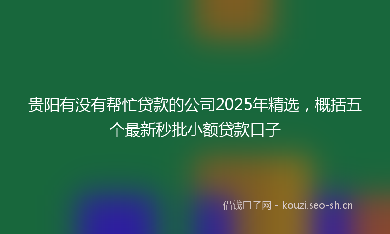 贵阳有没有帮忙贷款的公司2025年精选，概括五个最新秒批小额贷款口子