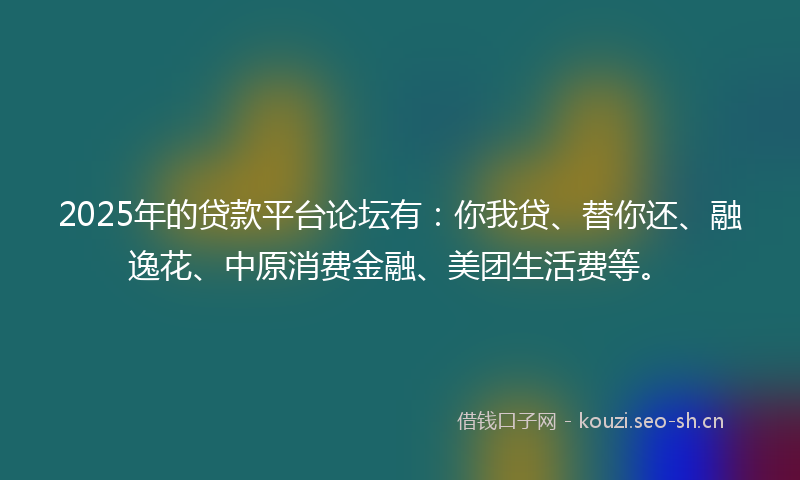 2025年的贷款平台论坛有：你我贷、替你还、融逸花、中原消费金融、美团生活费等。