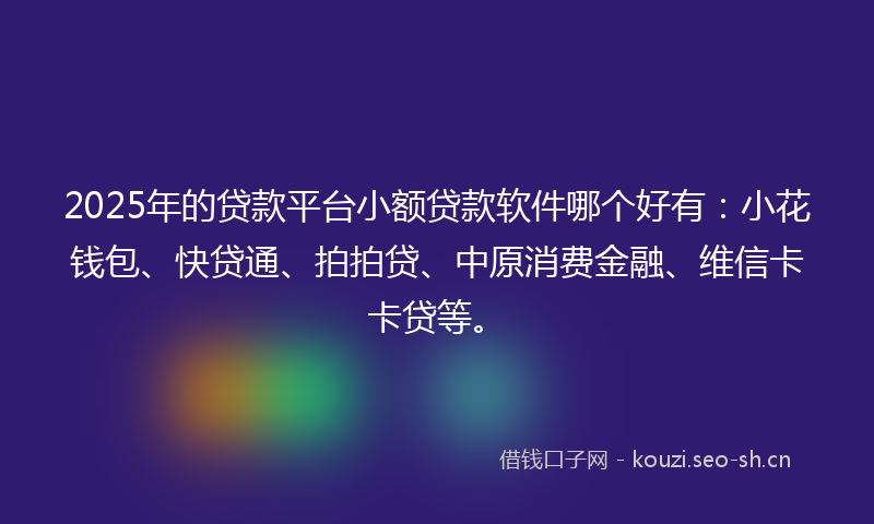 2025年的贷款平台小额贷款软件哪个好有：小花钱包、快贷通、拍拍贷、中原消费金融、维信卡卡贷等。