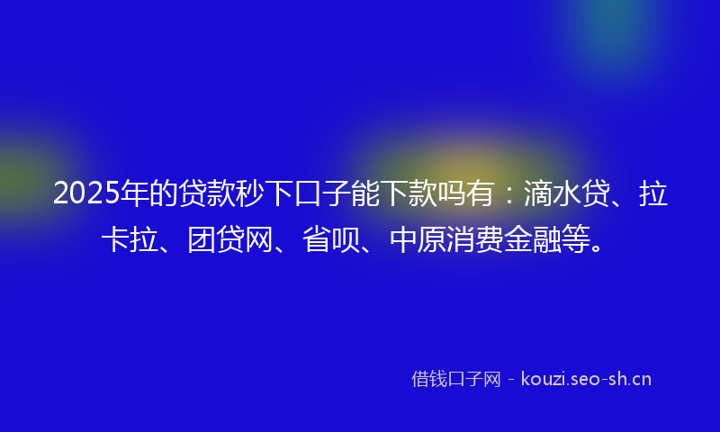 2025年的贷款秒下口子能下款吗有：滴水贷、拉卡拉、团贷网、省呗、中原消费金融等。