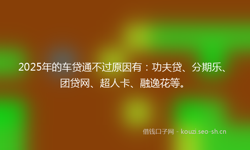 2025年的车贷通不过原因有：功夫贷、分期乐、团贷网、超人卡、融逸花等。