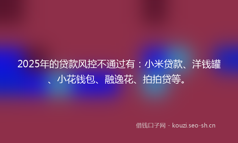 2025年的贷款风控不通过有：小米贷款、洋钱罐、小花钱包、融逸花、拍拍贷等。
