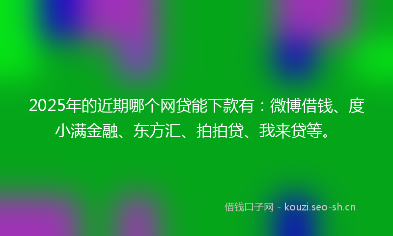 2025年的近期哪个网贷能下款有：微博借钱、度小满金融、东方汇、拍拍贷、我来贷等。