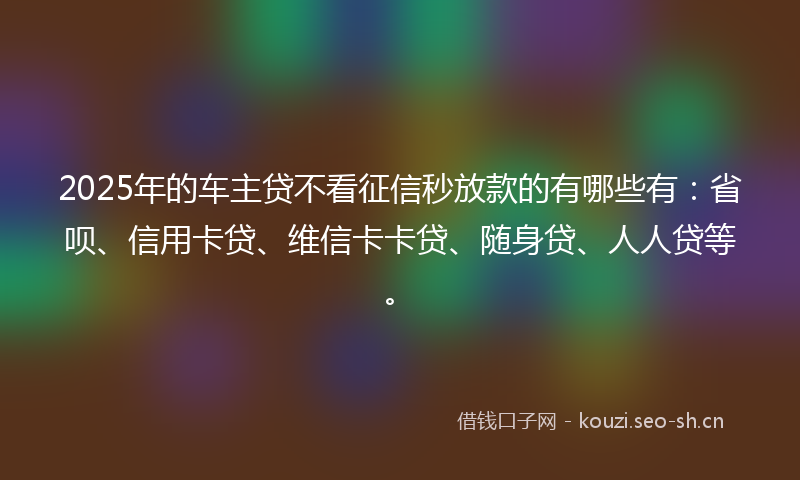 2025年的车主贷不看征信秒放款的有哪些有：省呗、信用卡贷、维信卡卡贷、随身贷、人人贷等。