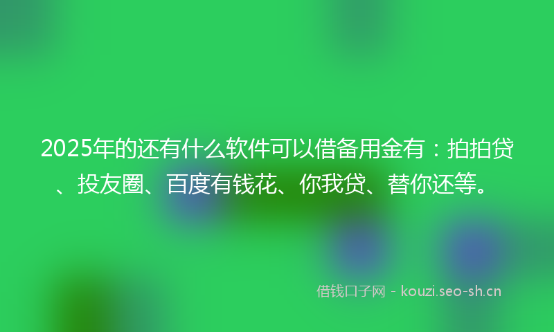 2025年的还有什么软件可以借备用金有：拍拍贷、投友圈、百度有钱花、你我贷、替你还等。